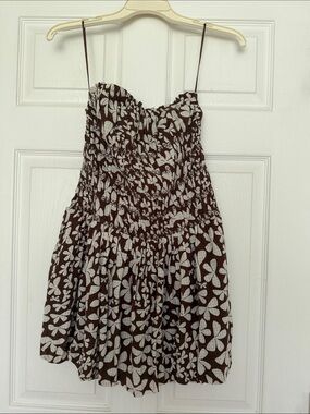 Free People Brown and White Strapless Floral Mini Dress